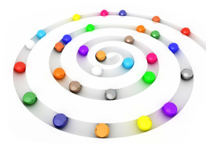 Spirale mit bunten Kugeln